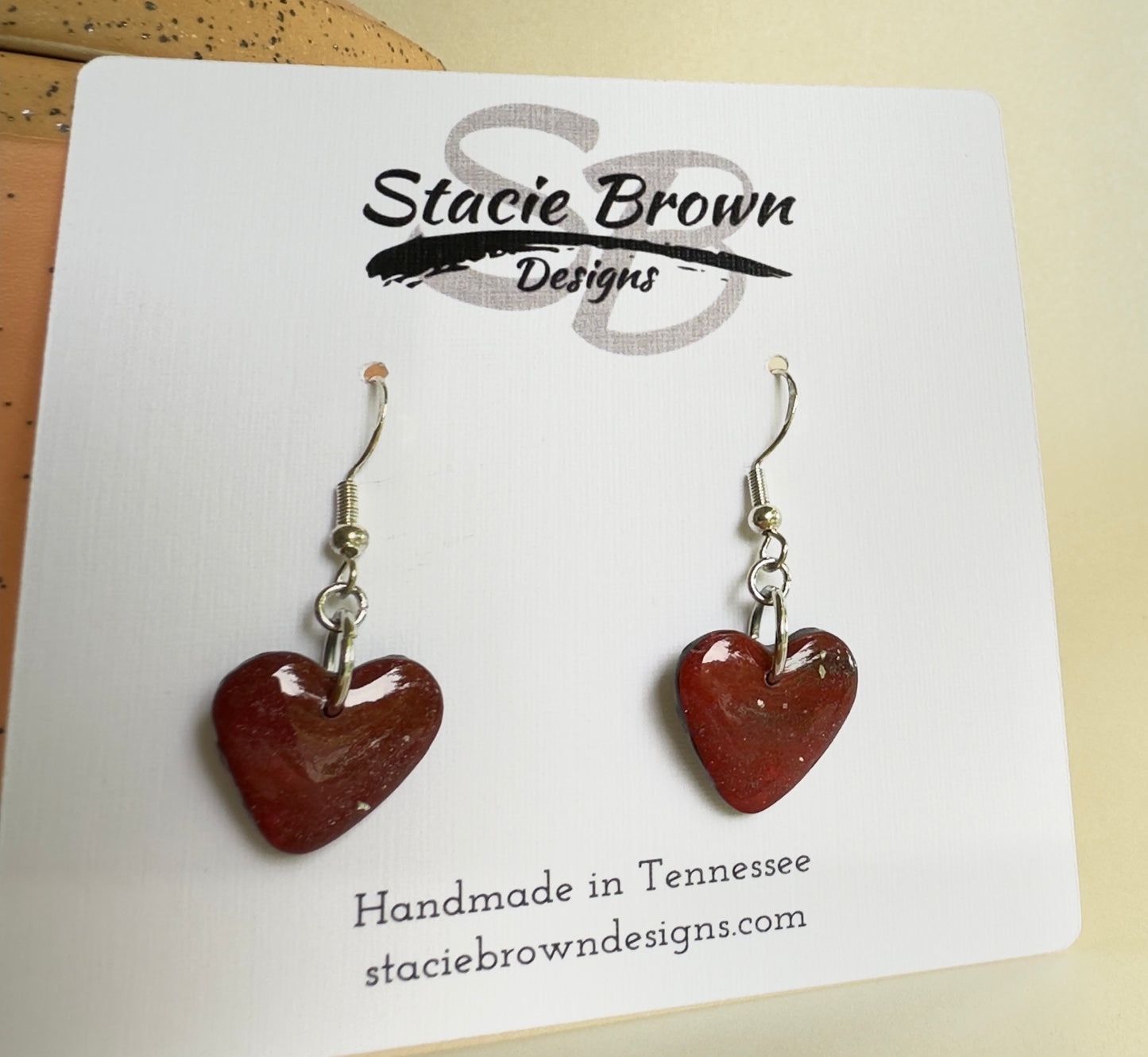 Red, Black, and Silver Heart-Shaped Dangle Earrings