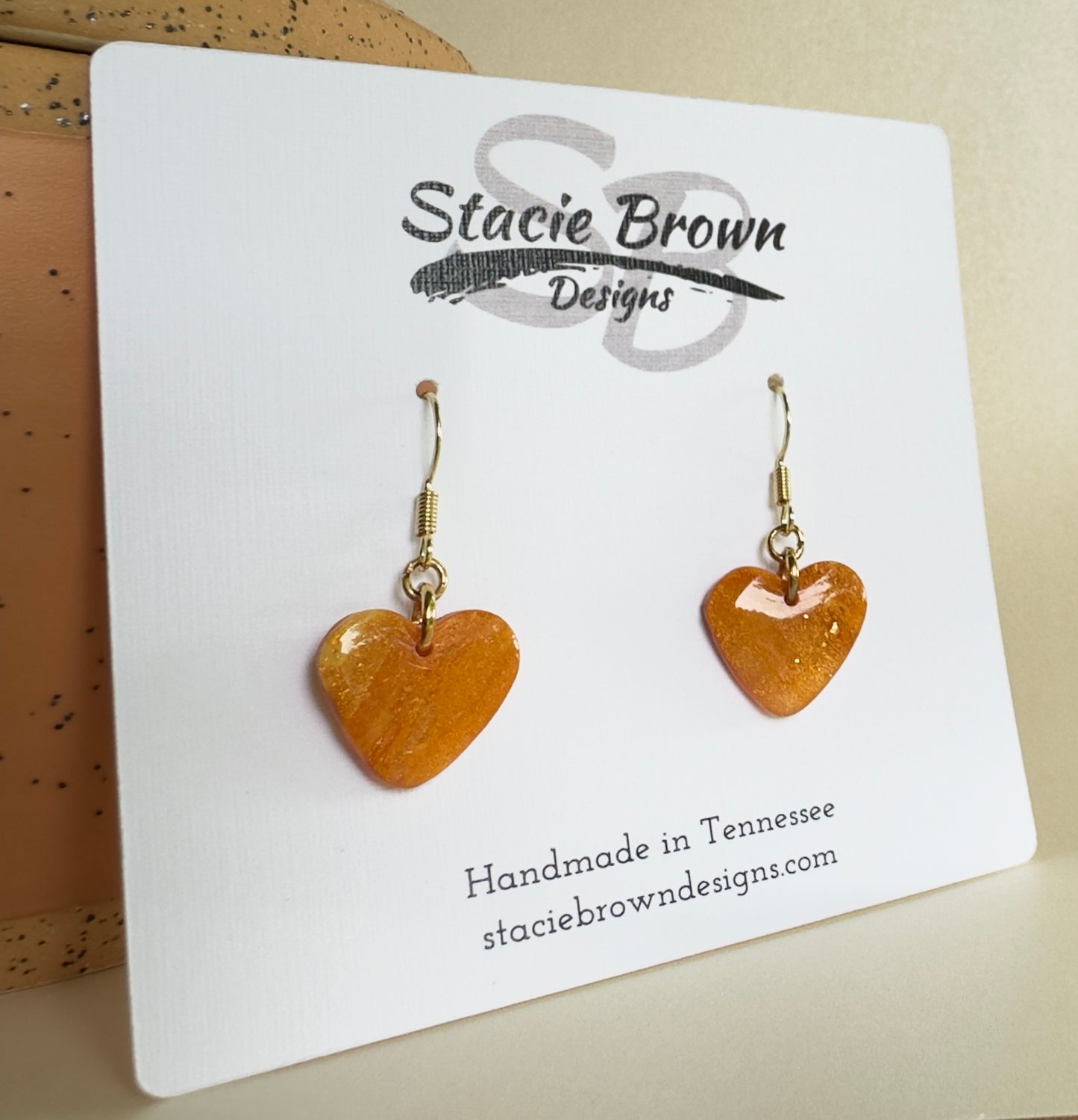 Orange and Yellow Heart-Shaped Dangle Earrings